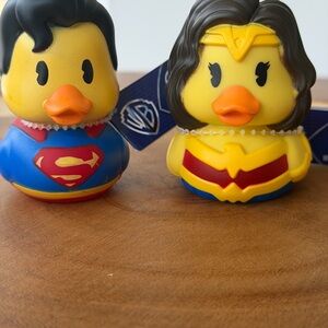 DC Comics Wonder Woman & Superman Rubber Duck Bath Toy Set - Yellow, Blue, Red